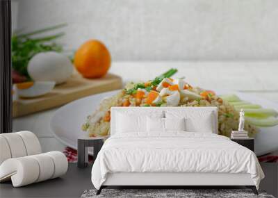 Thai Salted eggs fried rice with minced pork Wall mural