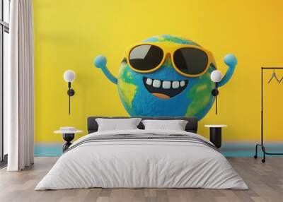  a happy Earth character wearing sunglasses Wall mural