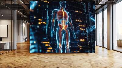 Abstract digital anatomy of the human body, featuring muscle and DNA structure. Concept: futuristic healthcare and medical technology. Wall mural