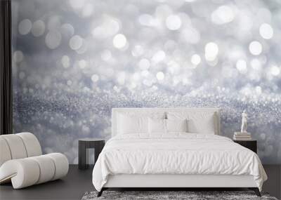 Blurry white glitter background with soft sparkles and glowing highlights, leaving space for text. Ideal for winter, wedding, or luxury themes. Wall mural