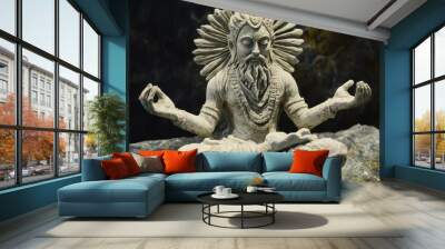 Detailed sculpture of a deity in a meditative posture, symbolizing inner peace and enlightenment. Wall mural