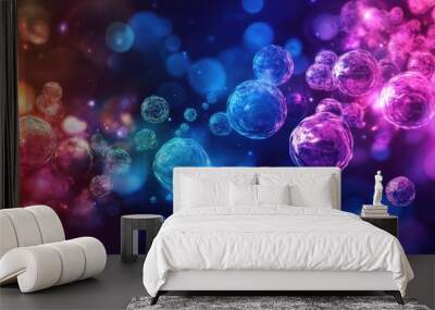 glowing cells and molecular structures with colorful lights, with a blank space for text Wall mural