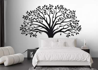 Graceful black tree silhouette with flowing roots, isolated on a white background for modern and stylish vector illustrations. Wall mural