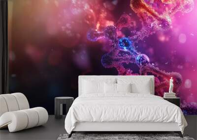 vibrant light patterns around genetic structures, with space available for text addition Wall mural