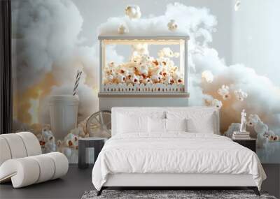 Spooky popcorn cart, ghostly aura, 3D illustration Wall mural