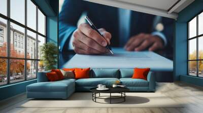  Lawyers debating over fine print in a contract during a negotiation, legal agreement, contract analysis. Wall mural