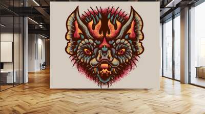 Bat vampire head old school tattoo illustration Wall mural