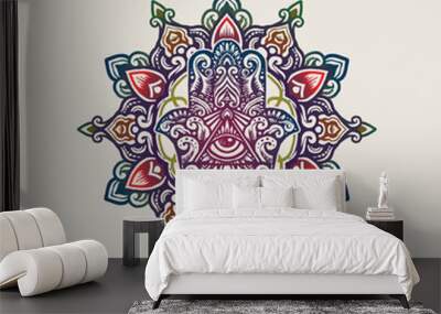 Hamsa hand of fatima mandala illustration Wall mural