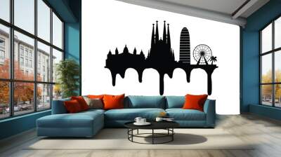 Barcelona Spain black skyline silhouette vector illustration on white background with dripping ink effect. Wall mural