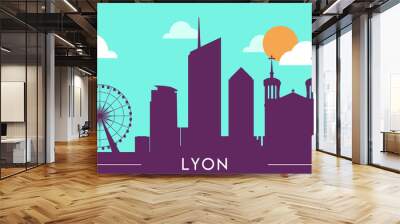 Lyon skyline silhouette flat design vector illustration Wall mural