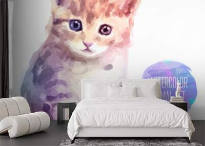 Vector set of watercolor illustrations. Cute cat Wall mural