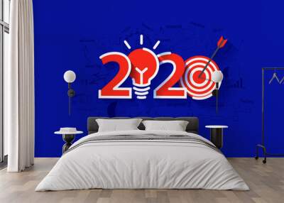 2020 new year light bulb idea and target market design, With creative thinking drawing charts and graphs business success strategy plan inspiration, Vector illustration layout template Wall mural