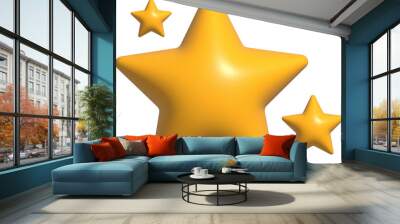 3D yellow stars sparkle firework, decoration twinkle, shiny flash. Glowing light effect stars and bursts,  isolated on white background  Wall mural