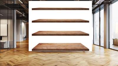 collection of wooden shelves on an isolated white background Wall mural