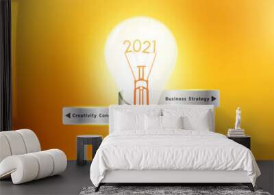 Creative light bulb idea with 2021 new year design, Inspiration business start up plan, marketing strategy, teamwork, brainstorm ideas concept, Vector illustration modern design layout template Wall mural