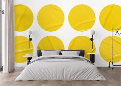 Set of round yellow paper stickers mock up blank tags labels, isolated on white background Wall mural