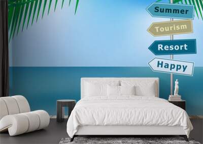 vector summer holiday background with wood terrace Wall mural