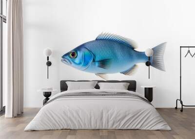 A blue fish representing seafood and marine life isolated on a white background Wall mural