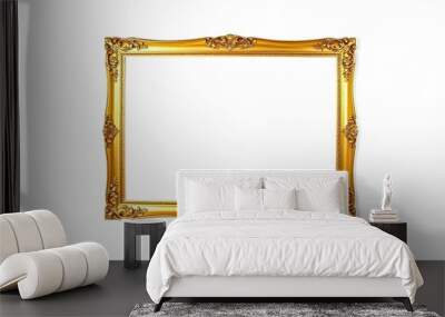 A gold picture frame isolated on a white background Wall mural