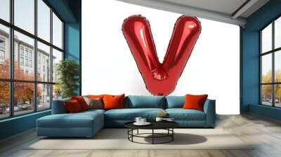 Letter V metallic red party celebration balloon isolated on a white background Wall mural