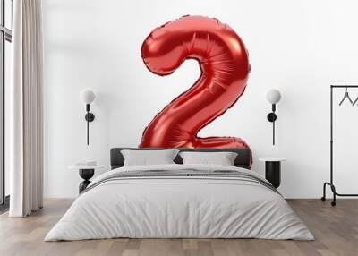 Number 2 metallic red party celebration balloon isolated on a white
background Wall mural