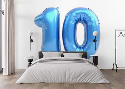 Number 9 metallic blue party celebration balloon isolated on a white background Wall mural