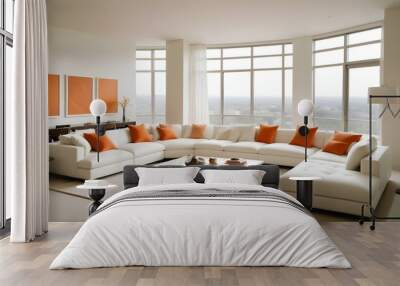 Orange living room space with windows providing a scenic view Wall mural