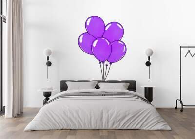 Purple balloons icon drawing isolated on a white background Wall mural