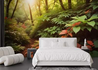 Vibrant Leaves wallpaper. Wild green plants as flora backdrop representing the ecology and a relaxing space. Wall mural