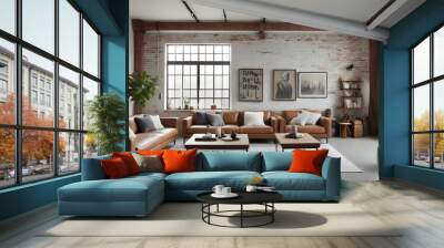 White industrial style interior design living room  Wall mural