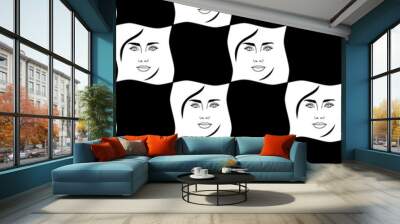 Abstract seamless pattern with womans faces on chess board bakcground Wall mural