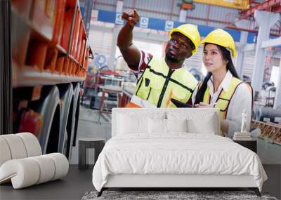 Engineers and employees inspect industrial production processes. Wall mural