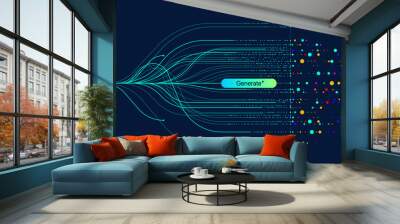 Illustration of abstract stream. Artificial intelligence. Big data, technology, AI, data transfer, data flow, large language model, generative AI Wall mural