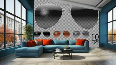 Set glasses.Police drops aviator shape.transparent different color black  brown purple.sunglasses.3d graphics.unisex  women men Wall mural