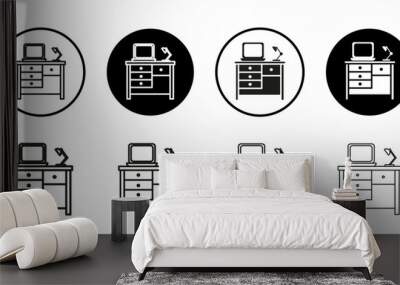 Workplace icon Collection of flat thin outline vector Wall mural