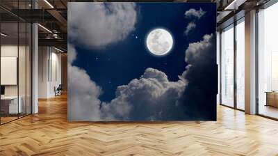 Full moon with starry and clouds background. Romantic night. Wall mural