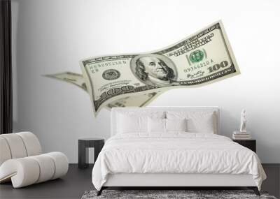 Flying dollar bills on a transparent background Wall mural