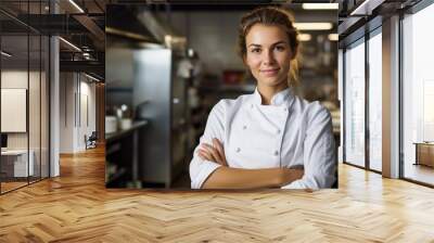 Portrait of a young chef in the kitchen Wall mural