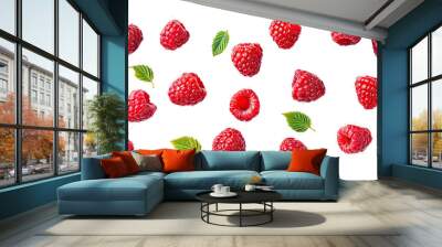 Raspberries on a transparent background Wall mural