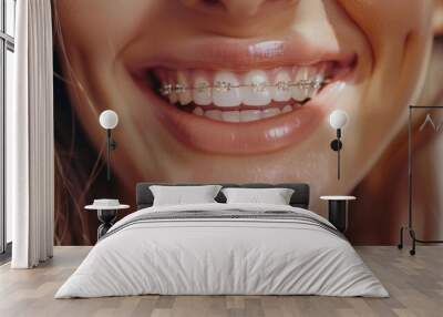 Smiling young woman with dentures
 Wall mural