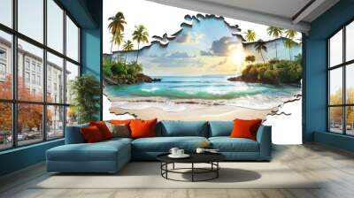 Sunny summer landscape with white sand beach cut out on a transparent background Wall mural