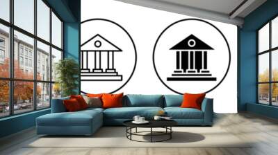 Capital city government parliament building icon set. public court vector symbol. bank line sign. municipal community hall pictogram. historic city house symbol. academic institute university icon.  Wall mural