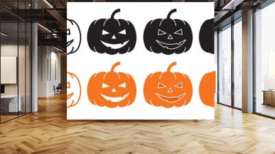 Halloween pumpkin icon set in black and orange colors. Simple pumpkin vector line drawing in filled and outlined style. Wall mural