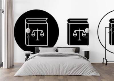 Law book icon set. old legal constitution act book vector symbol in black filled and outlined style. Wall mural