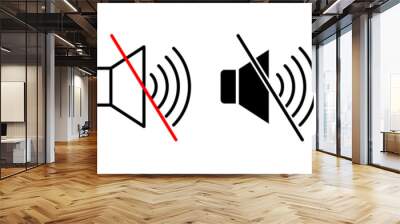 Mute sound line icon set in black filled and outlined style. suitable for UI designs Wall mural