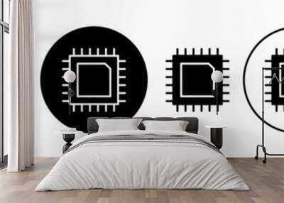 Processor vector icon set. Motherboard microchip circuit symbol. Computer semiconductor chip sign. CPU PCB digit chip suitable for apps and websites UI designs. Wall mural