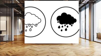 Rainfall icon set. heavy rain cloud vector symbol in black filled and outlined style. Wall mural