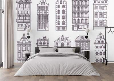 traditional scandinavian and old europe house collection in thin line design. traditional amsterdam  Wall mural