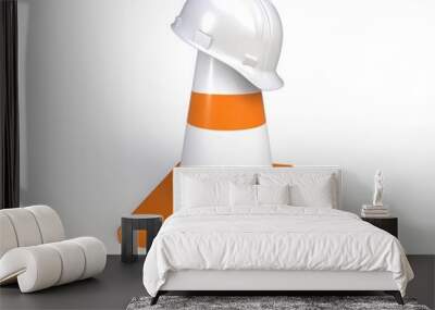 Traffic cones and hardhat. Road sign. Icon isolated on white background Wall mural