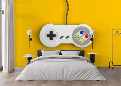 video game console gamepad. gaming concept. top view retro joystick isolated on yellow background, 3 Wall mural